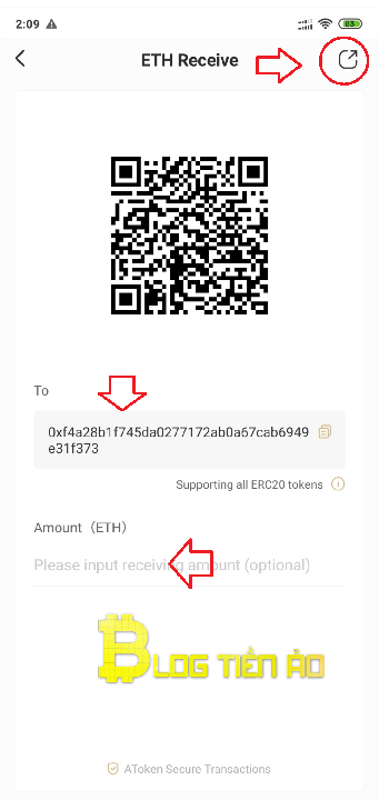 Địa chỉ nhận coin trên ví Atoken