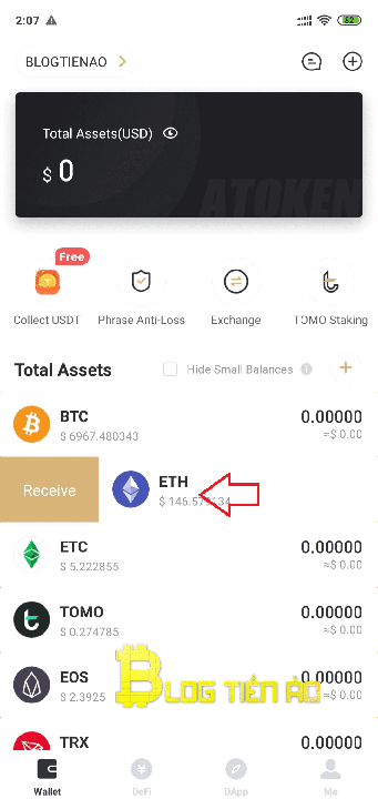 Nhận coin trên ví AToken