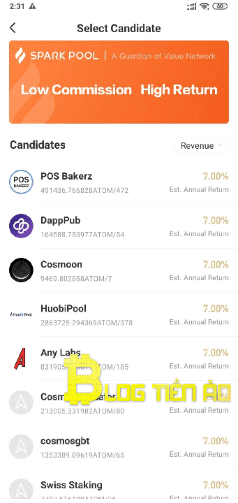 Những pool staking atom