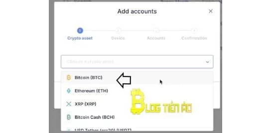 chọn bitcoin để tạo tài khoản ví
